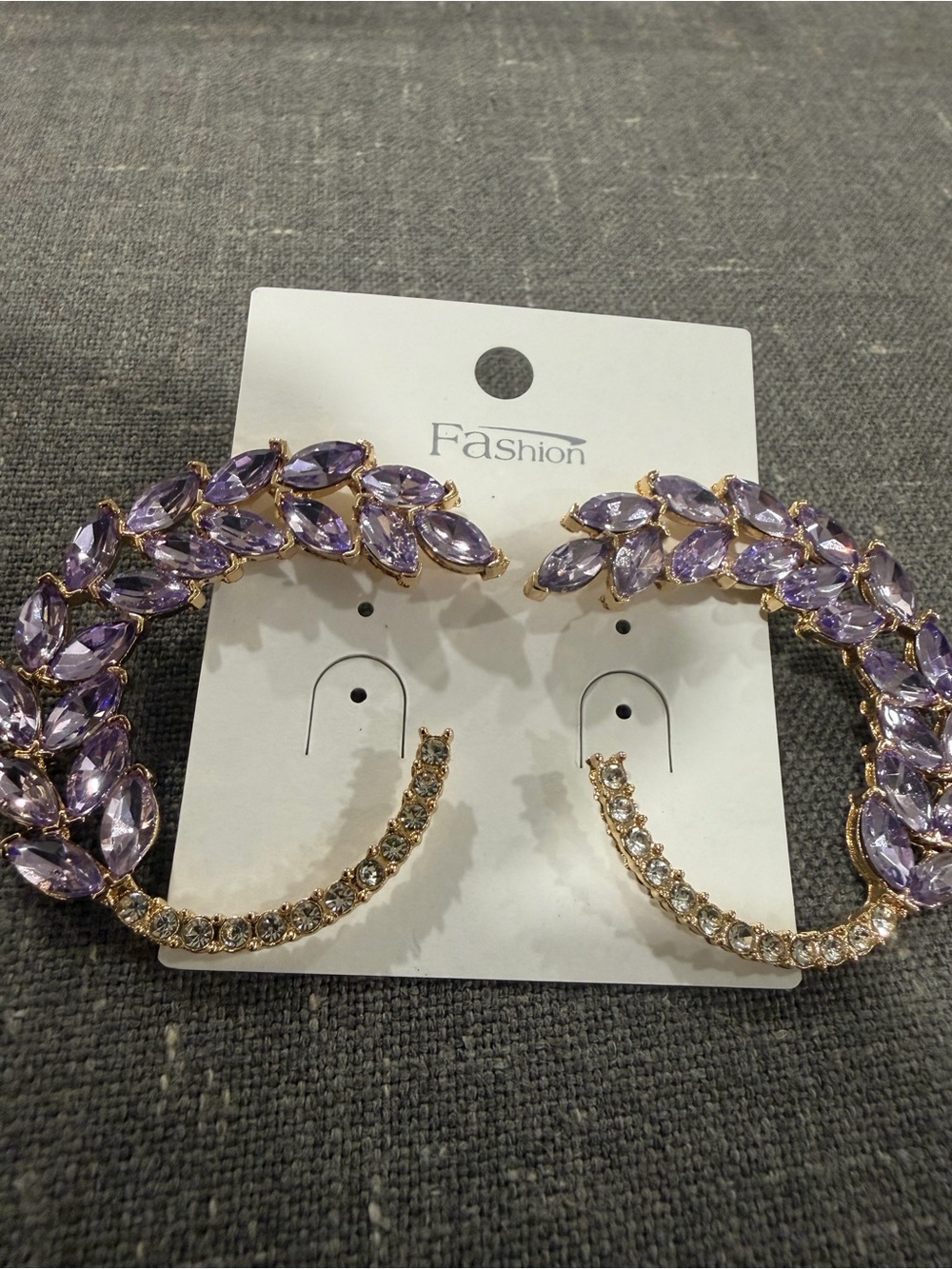 Gold Hoop Earrings with Lavender Crystal Accents